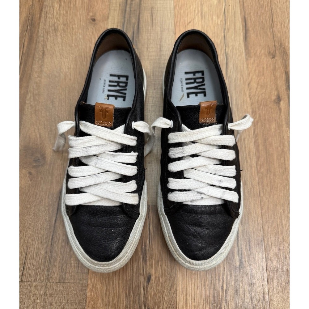 Frye Leather Sneakers Black Low Top Lace Up Casual Shoes Women 6.5